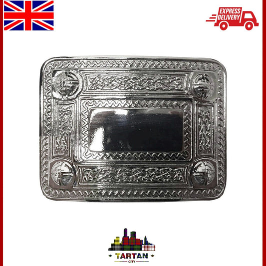 Scottish Kilt Buckle Belt by Tartancity – 4 Dome Mirror Design in Antique/Chrome