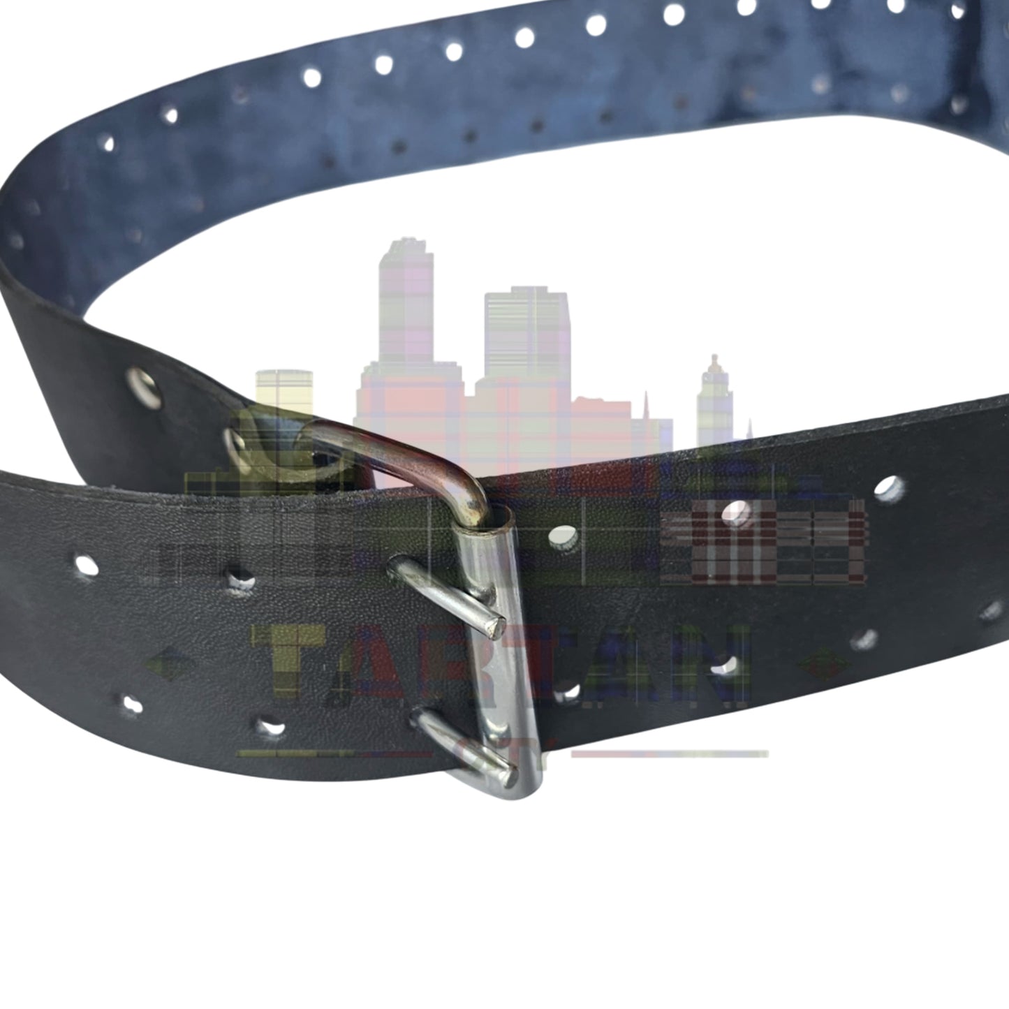 Black Leather Kilt Belt for Men – Double Prong Buckle – Genuine Leather Highland Belt for Kilts