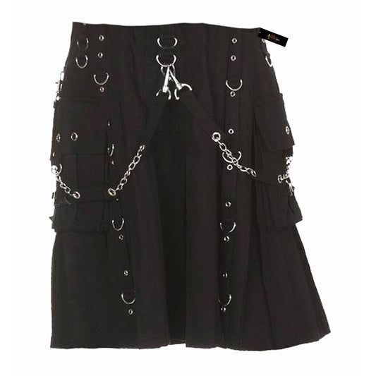 Black Jeans Utility Kilt with D-Rings, Straps & Cargo Pockets – Street-Ready, Tactical Style