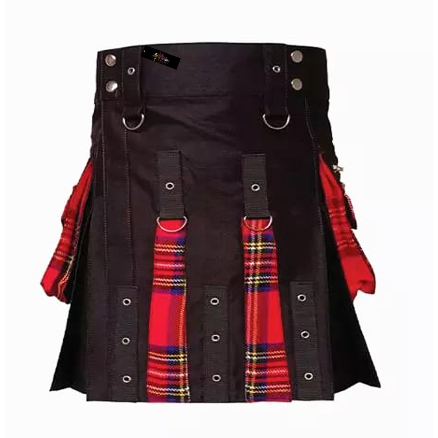 Men's Hybrid Utility Kilt – Black with Red Tartan Highlights