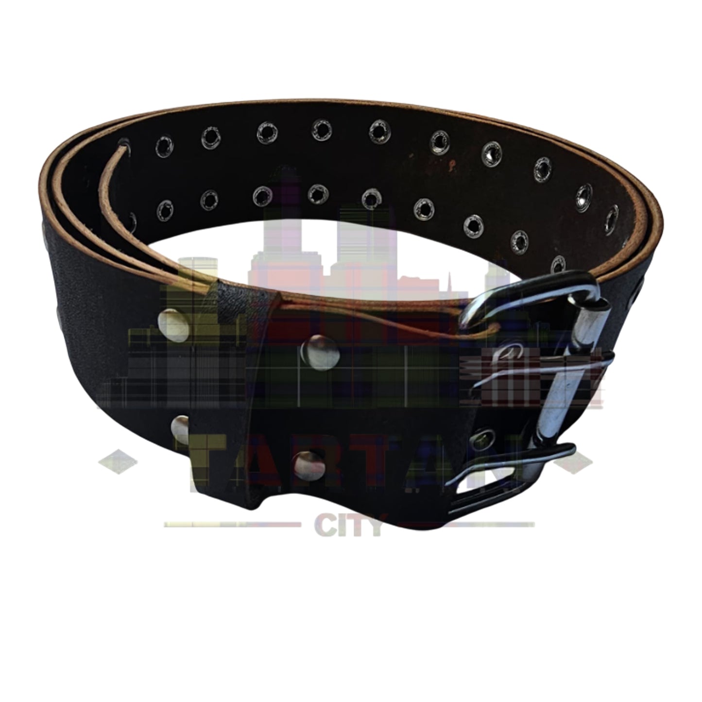 Brown Leather Kilt Belt for Men – Traditional Highland Belt – Double Prong Buckle – Genuine Leather Accessory for Kilts