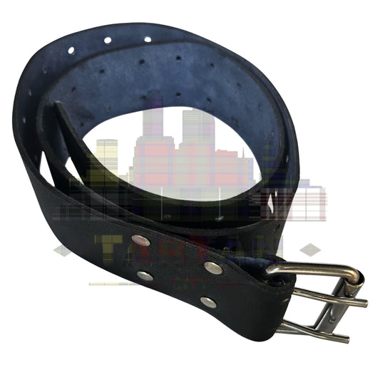Black Leather Kilt Belt for Men – Double Prong Buckle – Genuine Leather Highland Belt for Kilts