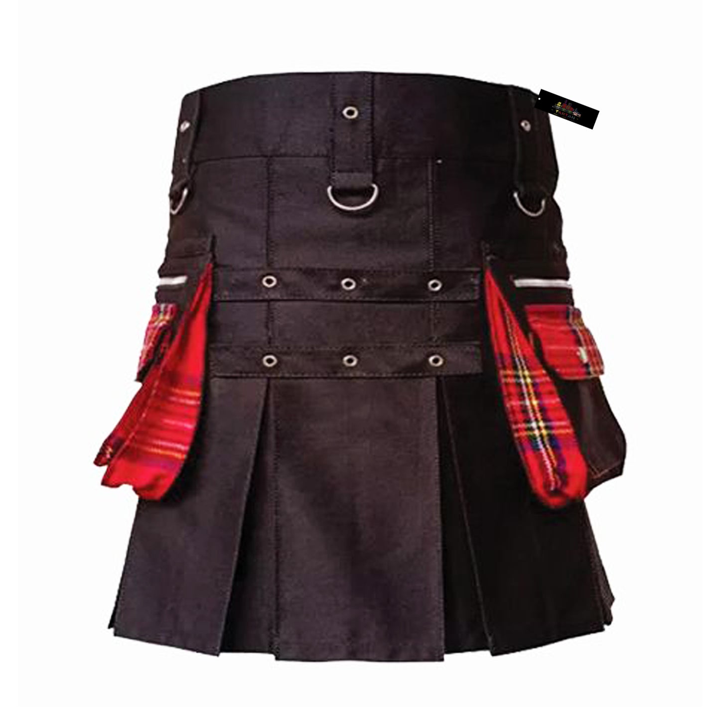 Men's Hybrid Utility Kilt – Black with Red Tartan Highlights
