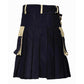 Men’s Black Utility Kilt with Gold Studded Accents – Statement Style with Function