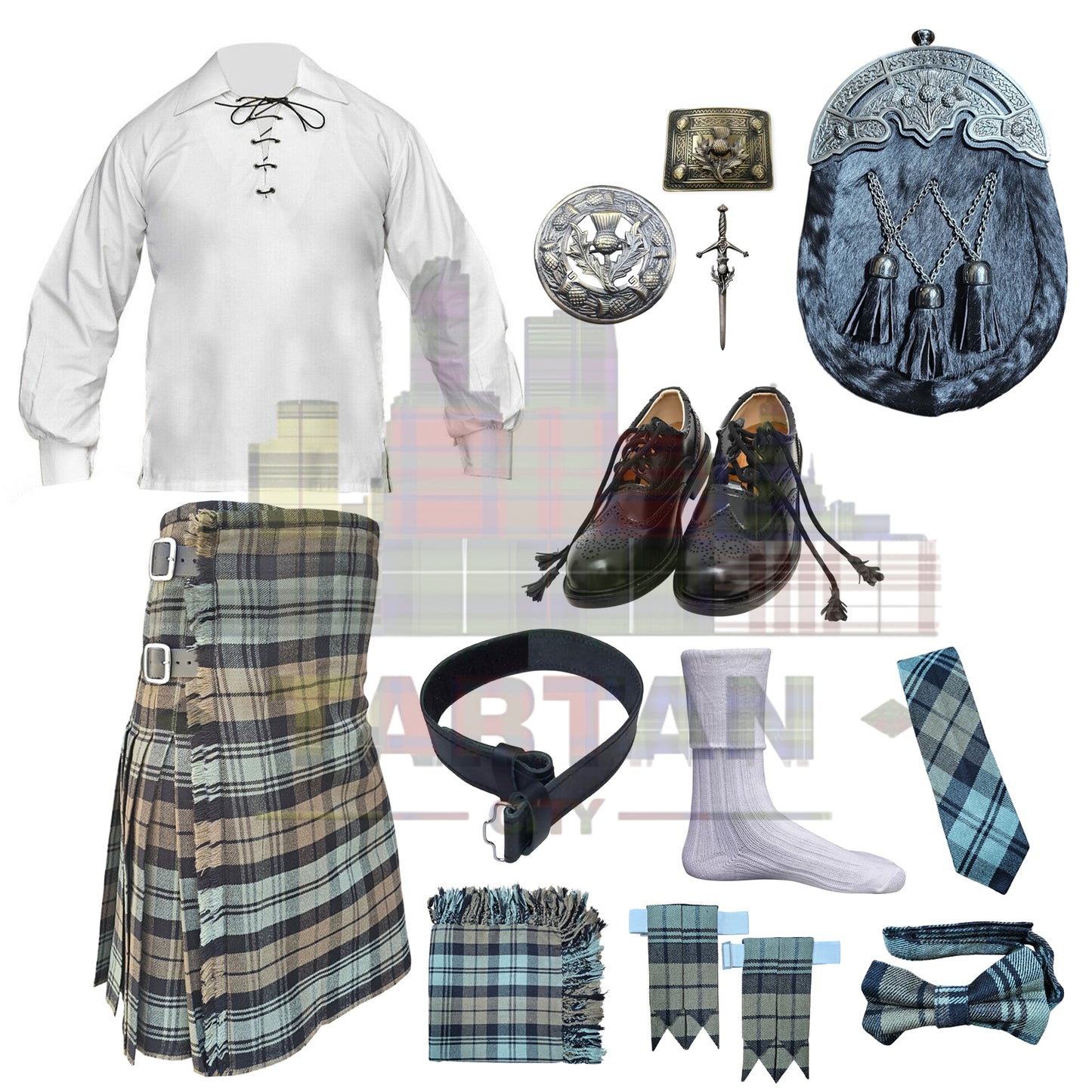 Scottish Black Watch Weather outfit bundle including fly plaid and flashes
