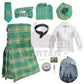 Irish green full Scottish costume with kilt, sporran, flashes, and fly plaid