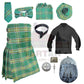 Men’s Irish green tartan kilt outfit set with traditional Highland accessories