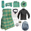 Men’s Irish green tartan kilt outfit set with traditional Highland accessories