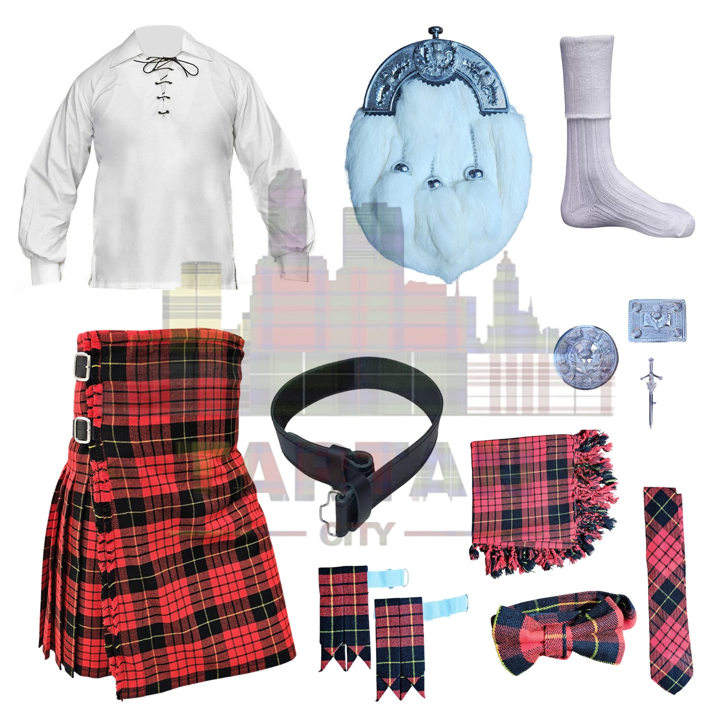 Modern McQueen tartan Scottish kilt set for men with all dress accessories