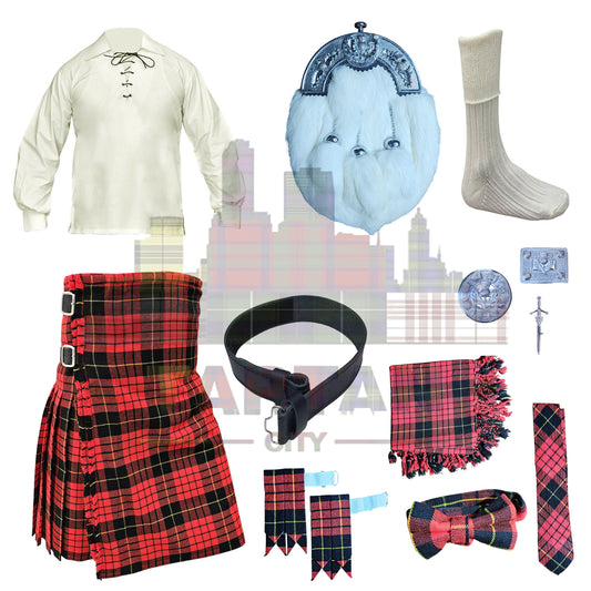McQueen kilt bundle for traditional Highland wear with fly plaid and flashes