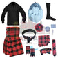 Men’s Scottish outfit in modern McQueen tartan including kilt, brooch, and more